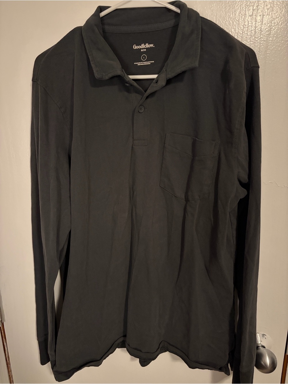 Goodfellow & Co Black Long-Sleeve Polo Shirt with Chest Pocket